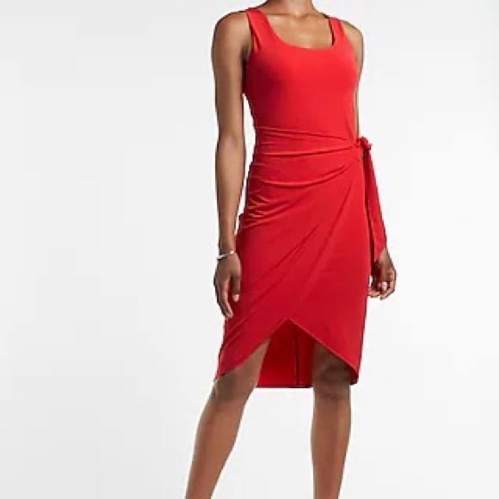 Red Midi Wrap Dress
